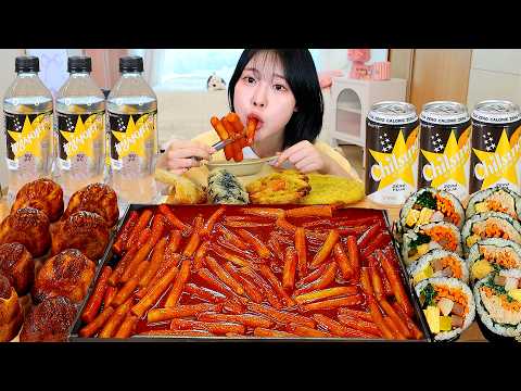 ASMR MUKBANG| 직접 만든 떡볶이 김밥 버터떡 칠성사이다 제로 유자 먹방 & 레시피 Tteokbokki AND GIMBAP EATING