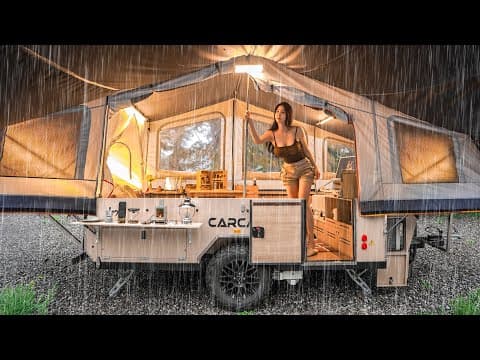 ☔️폭우 내리는 날, 초대형 3룸 트레일러 속에서 역대급 우중캠핑ㅣ카캠 투폴딩 트레일러
